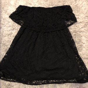 Black strapless lace dress